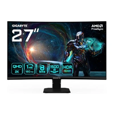 Image de Gigabyte GS27QCA 27&quot; Moniteur Gaming Incurvé QHD 2560 x 1440, 180Hz, 1ms, 250 CD/m², FreeSync, HDR Ready, HDMI 2.0, DisplayPort 1.4