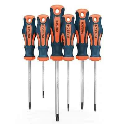 Image de Presch Jeu de 6 tournevis TX Lot aimantés à pointes Tourne visses différentes tailles (T10, T15, T20, T25, T30, T40) étoile