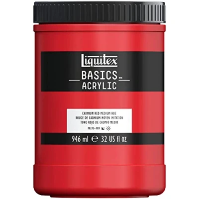 Image de Liquitex 8870360 Basics peinture acrylique, artistique monopigmentée, résistante à la lumière, qualité archive, finition satinée, pot de 946 ml Rouge Cadmium Moyen Imitation