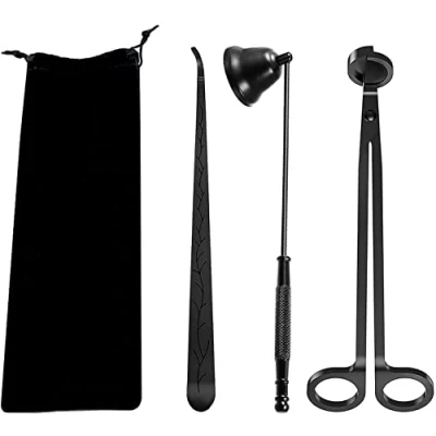 Image de Éteignoir Bougie Ensemble des, 3Pcs Kit d&#039;outils en Acier Inoxydable Con a Bougie, Tondeuse de Meche et Dipper Mèche
