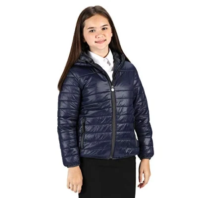 Image de Regatta Mixte enfant Veste Junior Matelassée Isolante, Légère, Déperlante Compressible avec Capuche Stormforce Baffled Quilted Jackets, Bleu (Navy), L (Taille Fabricant : 9 10) EU