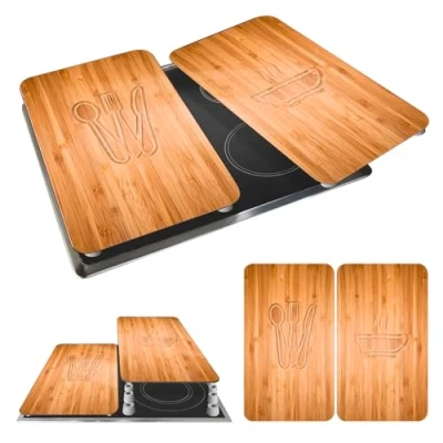 Image de WENKO Protection plaque de cuisson &quot;Lunch&quot; en verre trempé Pour toute Couvre cuisson, planche à découper, extension plan travail Lot 2 52x30cm Multicolore