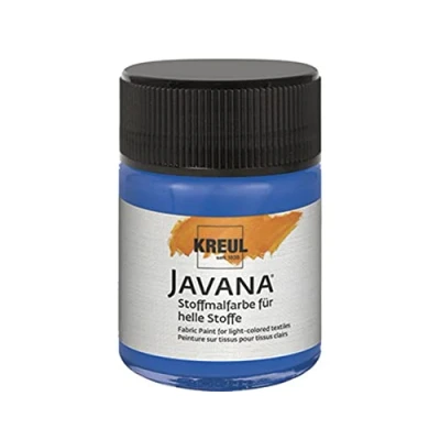 Image de KREUL 91907 Javana peinture pour tissus clairs, pot de 50 ml en bleu royal, souple à base d&#039;eau au caractère crémeux, pénètre profondeur dans les fibres