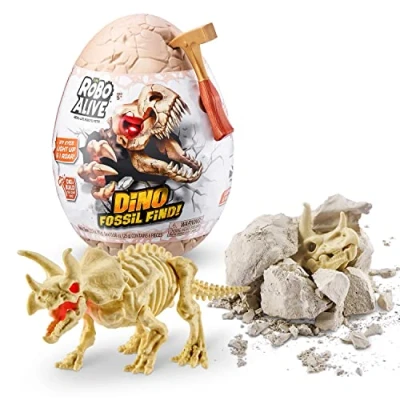 Image de Robo Alive Dino Fossil Find Tricératops Surprise Unboxing Robotic Toy, Dinosaur Explorer Kit, 7156B, Petit