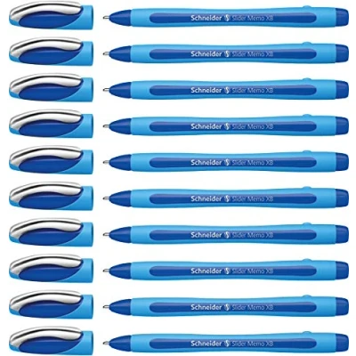 Image de Schneider 150203 Slider Memo XB Stylo bille (avec capuchon, épaisseur de trait: XB) Bleu, Lot 10