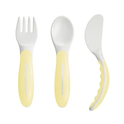 Image de MAM couverts d&#039;apprentissage comprenant couteau, fourchette et cuillère, ensemble de 3 avec poignées antidérapantes, sûrs pour bébé gauchers droitiers, à partir 6 mois,