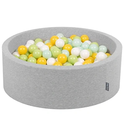 Image de KiddyMoon Piscine À Balles pour Bébé Rond 90X30cm/200 7Cm Fosses Boules Jouet Enfant, Gris Clair:Blanc/Menthe/Vert Clair/Jaune