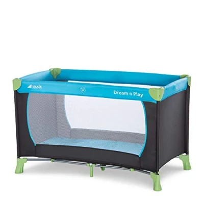 Image de Hauck Lit Parapluie Dream N Play 120 x 60 cm Pour Bébés et Enfants de la Naissance à 15 kg, Léger, Pliage Compact, Sac Transport Fond Pliable Inclus, Bleu