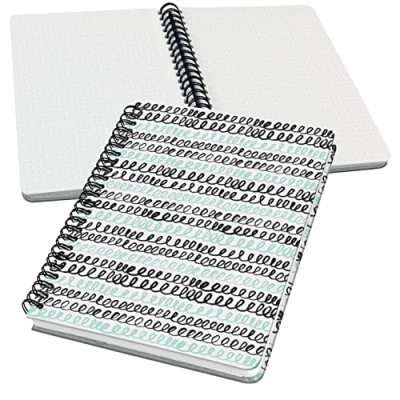 Image de SIGEL JN622 Jolie Carnet de notes à spirale, Curly Mint, pointillés (réglure dot), 100 g/m², 16,2 x 21,5 cm, couverture rigide, 120 pages, vert menthe, noir, blanc