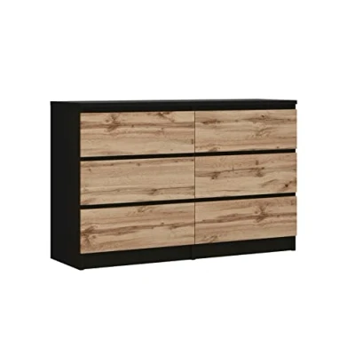 Image de 3E 3xE living.com Commode avec 6 tiroirs Noir &amp; chêne wotan, L : 120 cm, H 79 P 40 cm