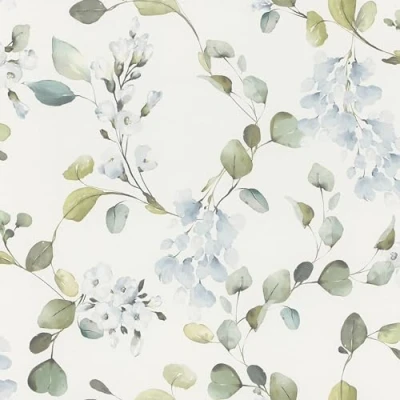 Image de Rasch home style 285789 Papier peint clair avec eucalyptus et plantes bleues, aspect aquarelle, 10,05 x 0,53 m
