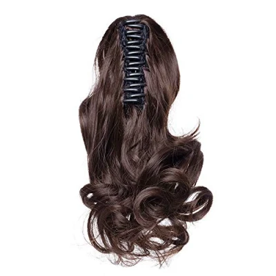 Image de SEGO Extension Queue de Cheval Fausse Naturel Ponytail Cheveux Fibre Attaché Par Pince Claw On Synthetique [Pince A Griffes] 30 CM Chatain Chocolat 12 pouce Court Boucle Ondule