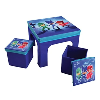 Image de Fun House PYJAMASQUES Table 40 x 50 cm avec 2 Tabourets de Rangement Pliable 25 pour Enfant, MDF/Intissé, 52 15