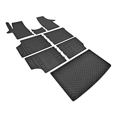 Image de Z4L Lot de tapis sol en caoutchouc et bac coffre pour VW T6 Transporter/Caravelle 8/9 sièges à partir 2015 2019 L2