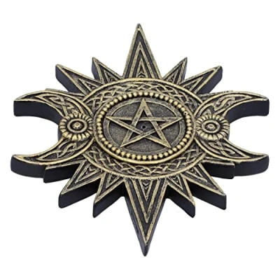 Image de Nemesis Now Celestial Worship Brûleur d&#039;encens en résine 17,3 cm, doré/Noir, Porte encens Triple Lune, Design Classique moulé dans la Meilleure résine, Peint à Main, Peut contenir Un
