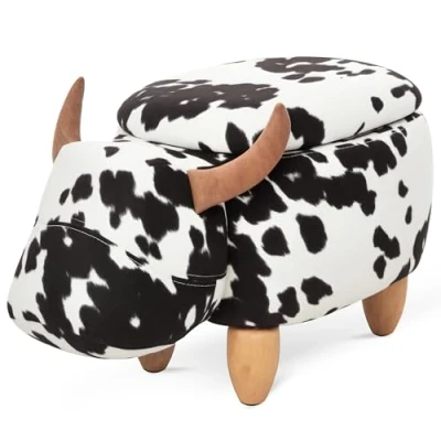 Image de HOMCOM Pouf décoratif avec espace de rangement pour animaux compagnie, tabouret, tabouret motif animal, salon, repose pieds cochon, noir+blanc, 62 x 35 36 cm