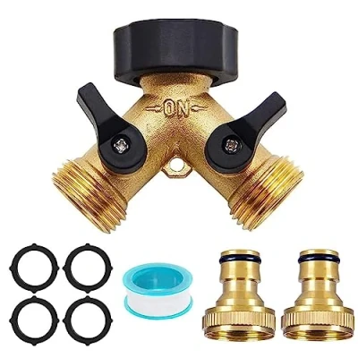 Image de Robinet Double Machine a Laver, Sortie, distributeur 2 Voies Arrosage,pour de tuyau d&#039;arrosage, adaptateur raccordement d&#039;eau jardin(Doré)