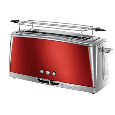 Image de Russell Hobbs Grille Pain [Fente longue 2 Toasts/ 1 Tranche baguette] Luna Rouge Inox (Fente large, 6 Niveaux de Brunissage, Surélévation, Décongèle, Réchauffe viennoiserie, 1420W) Toaster 23250 56