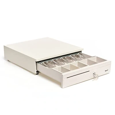 Image de iggual Tiroir Porte Monnaie IRON 30W Caisse Enregistreuse à Ouverture Manuelle ou Automatique 5 + Compartiments pour Billets et Pièces avec Serrure 3 Positions Couleur Blanc