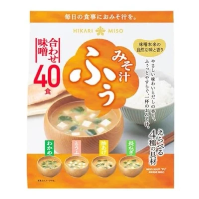 Image de Hikari Miso Soupe Instantanée Japonaise, 4 Saveurs, Pack de 40 Soupes (Algues Wakame, Oignons Verts, Tofu, Tofu Frit)