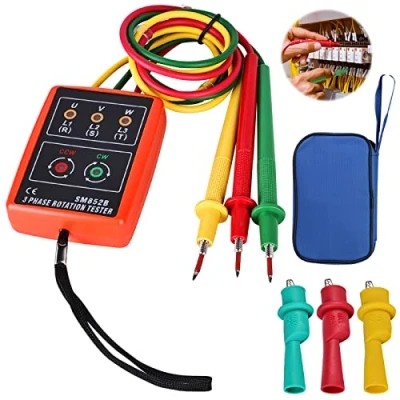 Image de Indicateur de Testeur Rotation à 3 Phases, 60V 600V AC 20Hz 400Hz Phase Phases Sequence, séquence avec pinces crocodiles et buzzer