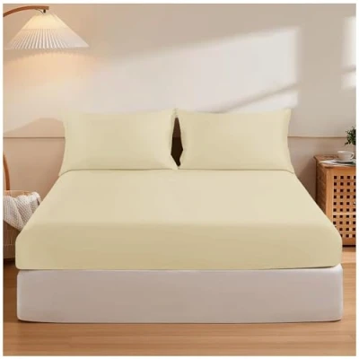 Image de GC GAVENO CAVAILIA Housse uni Facile d&#039;entretien, draps de lit Super Doux, taies d&#039;oreiller en Polycoton, crème, King