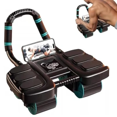 Image de roue abdominale à rebond automatique, avec soutien des coudes, appareil pour abdominaux tapis de genoux, entraînement muscles double roues plus stable (noir)