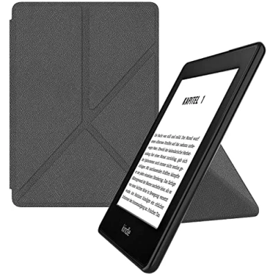 Image de MyGadget Housse pour Amazon Kindle Paperwhite 10e Génération 2018 (PQ94WIF) Etui avec Support Origami intégré Flip Case Tissu Cover Gris Clair