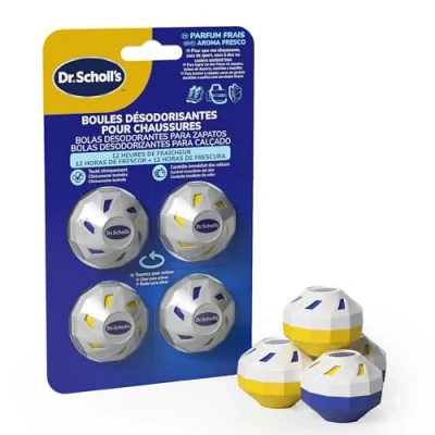 Image de Dr. Scholl&#039;s Boules désodorisantes pour chaussures, sacs et casiers de sport Cliniquement testé Fraîcheur toute la journée Réutilisable à effet longue durée Élimine les odeurs indésirables