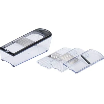 Image de Westmark Set de Râpes/Trancheurs avec 4 inserts Coupe et Récipient Collecteur, Acier inoxydable/plastique, Technicus Quadro, Transparent/noir/argenté, 14352260