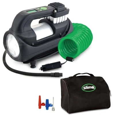Image de Slime 40068 95 Gonfleur pour pneus, Expert, haut rendement, numérique, technologie Inflate Right, robuste, comprend une lampe à LED et un tuyau raccordement rapide, gonflage en 3 min