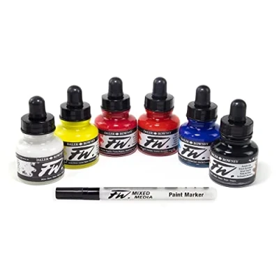 Image de DALER ROWNEY FW Set primaire encre acrylique 3 x 29,5 ml + 1 marqueur