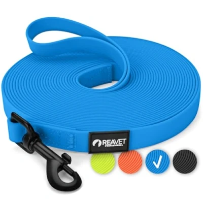 Image de ReaVET Laisse pour chien 10 m Bleu Robuste et imperméable Longue d&#039;exercices avec poignée d&#039;entraînement grands petits chiens