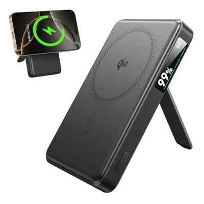 Image de ESR Pack de Batterie MagSafe Certifié Qi2, Chargeur Portable à Charge Rapide 10 000 mAh 15 W avec Béquille, Externe Ecran LED Intelligent, Câble USB C pour iPhone 16/15/14/13/12, Noir