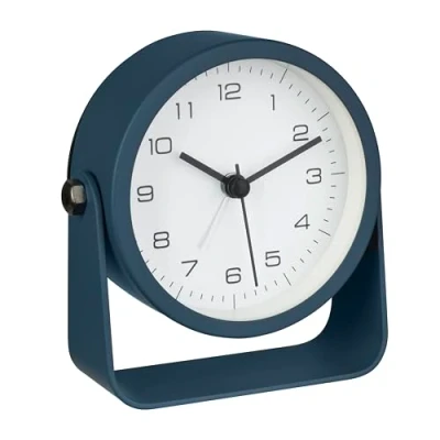 Image de TFA Dostmann 60.1042.06 réveil analogique sans tic tac avec rétroéclairage, de Chevet lumière, en métal/Verre, Horloge Table, Design Moderne, Bleu