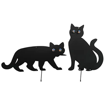 Image de WENKO Maximex Lot de 2 Chats effaroucheurs d&#039;oiseaux, Chasse Les hôtes indésirables du Jardin, en métal laqué Noir, avec Yeux Forme Billes Scintillantes, Dimensions (l x h) : 37 24 cm