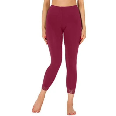 Image de Merry Style Leggings pour femmes 7/8 Confortables avec dentelle en viscose MS10 342 (Bordeaux,L)