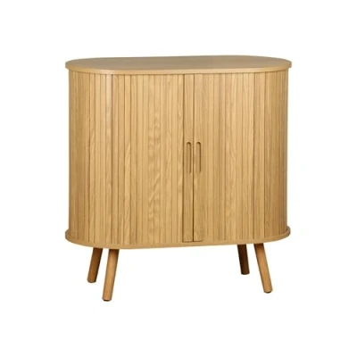 Image de sweeek Buffet Portes 2 coulissantes avec étagère. Effet Bois rainuré. Bas. L 80 x P 40 H 80cm