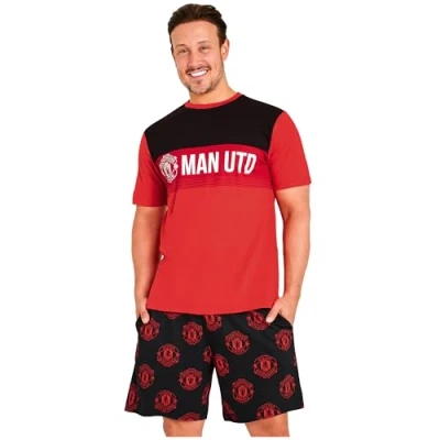 Image de Manchester United F.C Pyjama Short Homme Ensemble de 2 Pièces Pyjashort Nuit (Noir/Rouge AOP, 3XL)