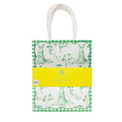 Image de Talking Tables Lot de 8 sacs cadeaux Pâques en papier avec impression toile du Jouy pour la chasse aux œufs, les anniversaires, célébrations, fêtes, motif lapin mignon, Vert