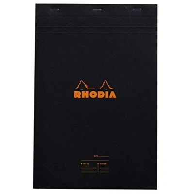 Image de RHODIA 194009C Bloc Notes Agrafé Meeting N19 Black A4+ 21 x 31,8 cm Pré Imprimé Date/Notes/Action 80 F Détachables Papier Clairefontaine Blanc g/m² Couverture Souple et Résistante