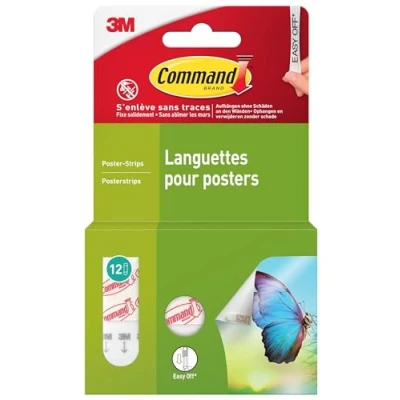 Image de Languettes attaches posters Command 3M Blanc x12 petites 4,5 x 1,5 cm