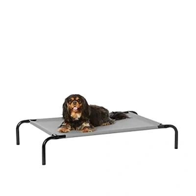 Image de Amazon Basics Lit surélevé et rafraîchissant pour animaux de compagnie S taille, Chien, Textile, Gris, l 90 x 55 H 19 cm