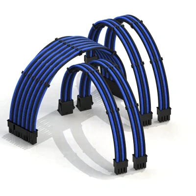 Image de LINKUP AVA 30cm Câble d’Extension PSU w/Manchon┃Conception Personnalisable l’Alimentation GPU┃Tressés w/Kit Peignes pour Câbles┃1x24P (20+4)┃2x8P (4+4) CPU┃2x8P (6+2) GPU┃300mm Bleu Noir