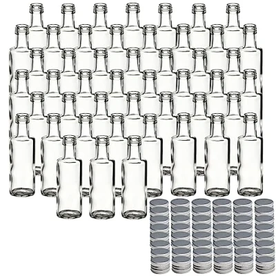 Image de gouveo Dorica Lot de 48 bouteilles en verre 40 ml avec bouchon à vis Argenté Mini 0,04 l remplir Flacons pour liqueur, huile ou le bricolage