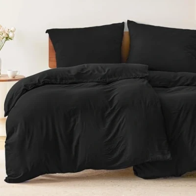 Image de Dreamzie 2 Housses de Couette 135x200 cm avec Taies d&#039;oreiller 80x80 Noir Parure Lit en 100% Microfibre Certifié sans Produits Chimiques (Oeko TEX)