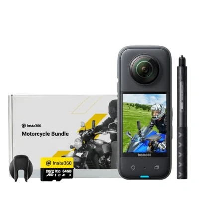 Image de Insta360 X3 Kit Moto Caméra d&#039;action 360 Degrés Étanche avec Capteur 1/2&quot;, Photos 5,7K 72MP, Stabilisation, Écran Tactile 2,29&quot;, Vibrations, Montages IA, Live, Webcam, Commande vocale