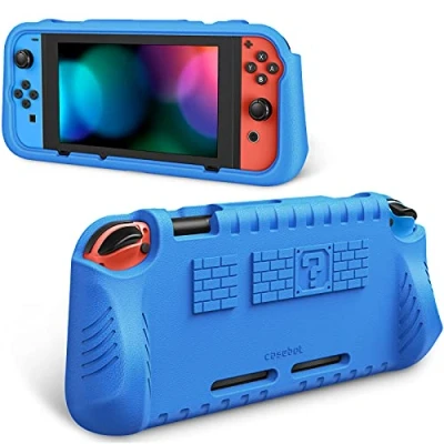 Image de FINTIE Etui Compatible avec Nintendo Switch Modèle OLED 7.0&quot; 2021, Coque Housse 2 Rangement de Cartes Jeu Poignée Grip Ergonomiques Antichoc Anti Rayures, Bleu
