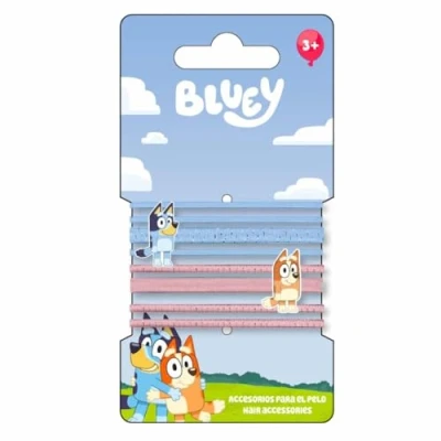 Image de Bluey Lot d&#039;accessoires de 8 élastiques pour cheveux multicolores Multicomposition avec la silhouette et Bingo Heeler Produit original conçu en Espagne