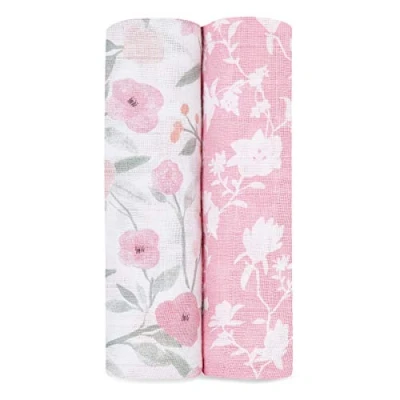 Image de aden + anais 2 Maxi langes grand format prélavés en mousseline 100% coton Imprimé Ma Fleur 120 cm x